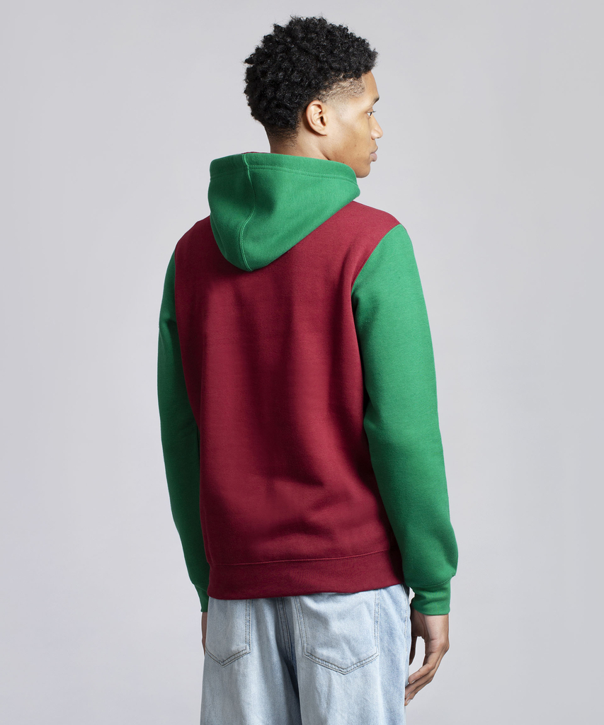 Green and orders red hoodie